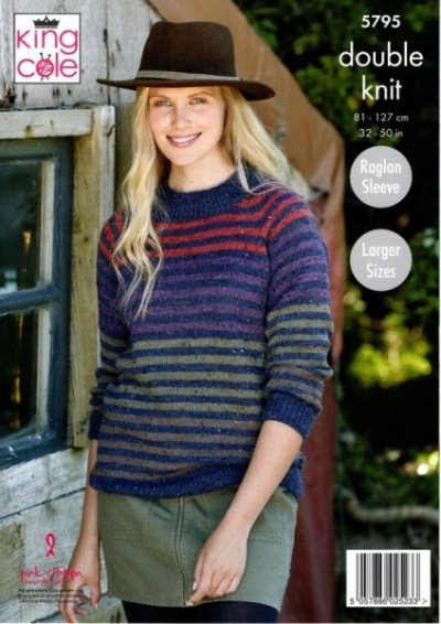 Knitting Pattern - King Cole 5795 - Homespun DK - Ladies Round and High Neck Sweaters